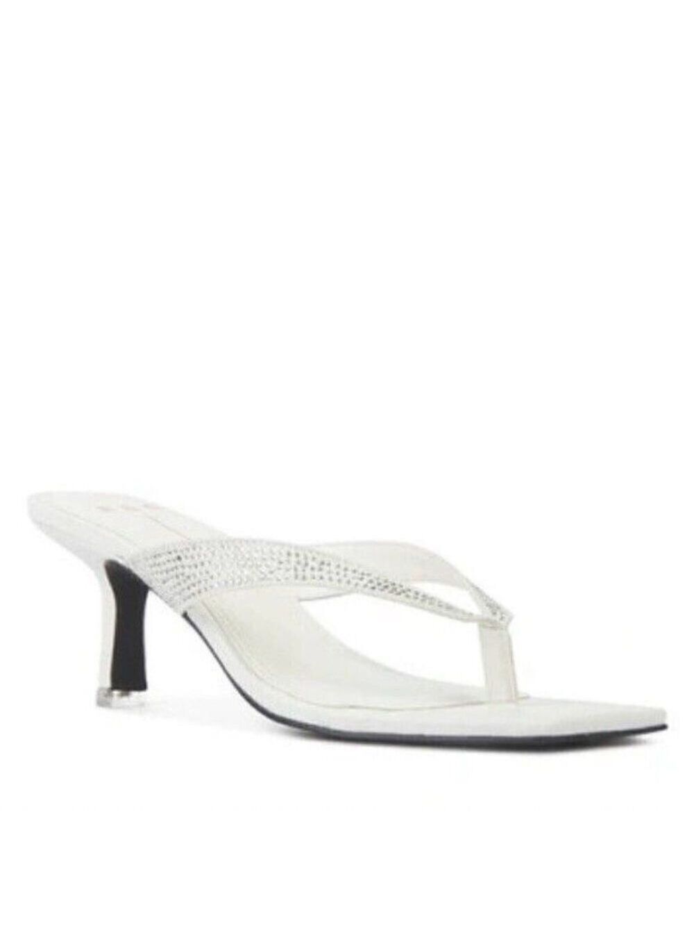 BLACK Suede Studio BNWT "Estelle" White Sandals Thong Heel New Crystals